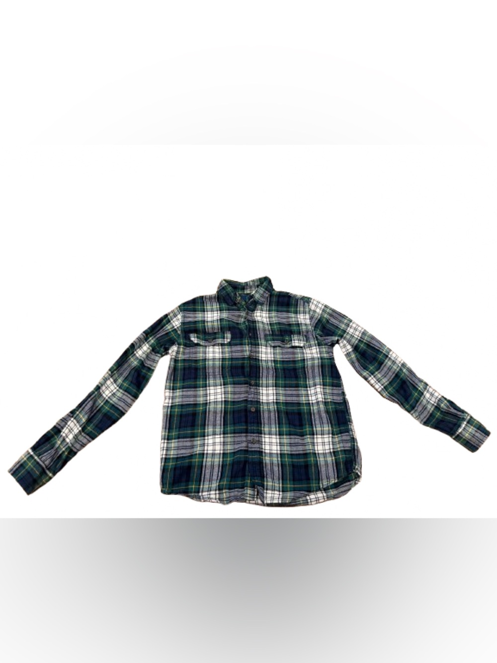 George Men's Green Plaid Button-Up Shirt Green, Blue, Yellow, White Size Small